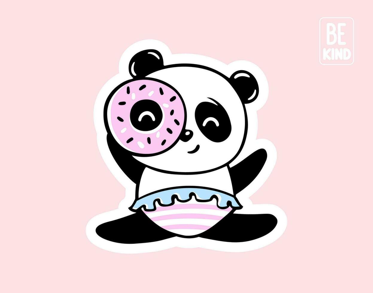 vector panda con rosquilla. linda bebé animales ilustración.