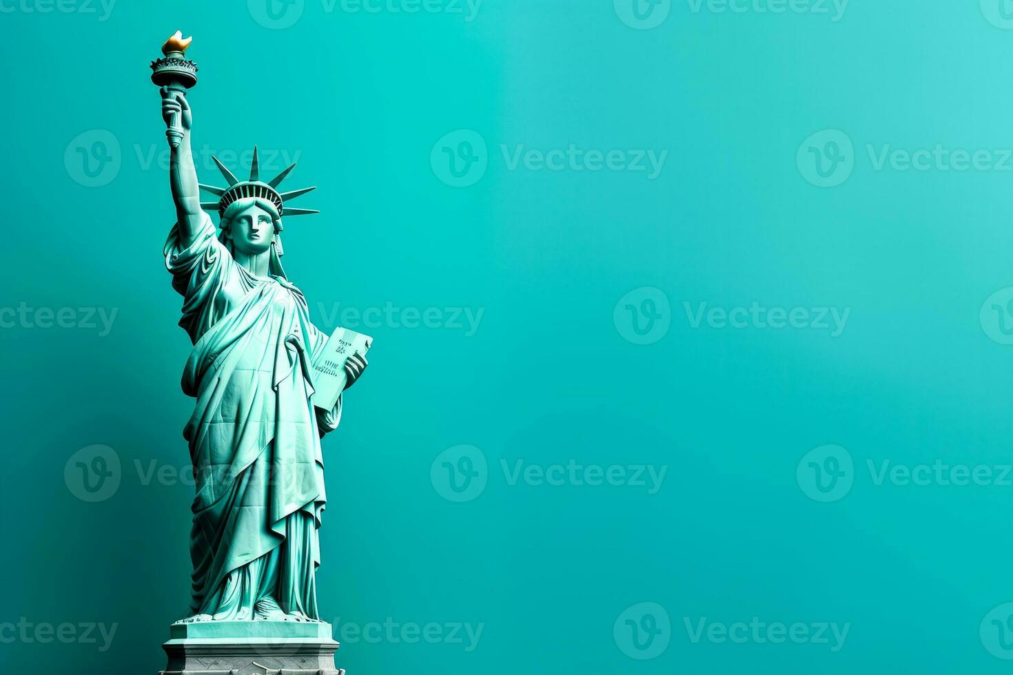 Statue of Liberty symbolizing hope isolated on a teal gradient background photo
