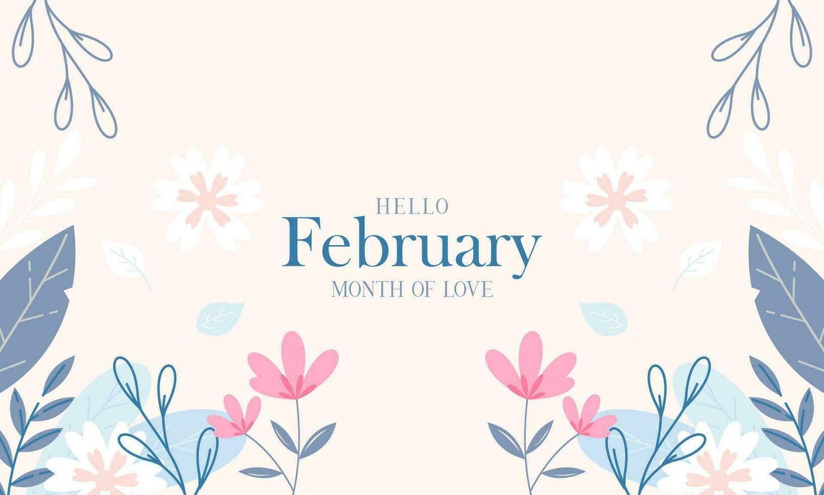 February Month of Love with Flowers Background vector