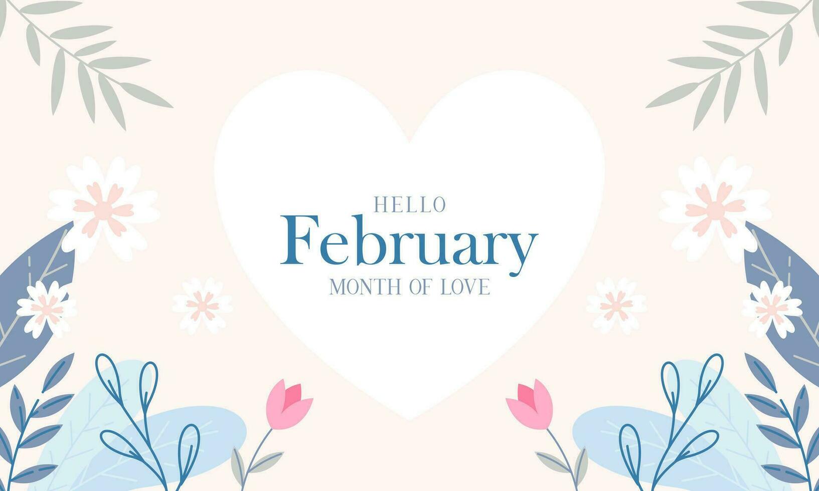 February Month of Love with Flowers Background vector