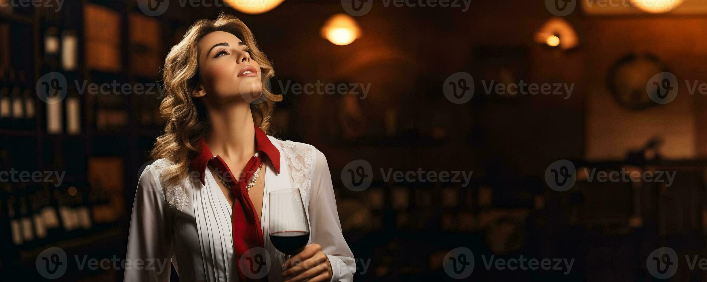 Sommelier smells wine on wine cellar background photo