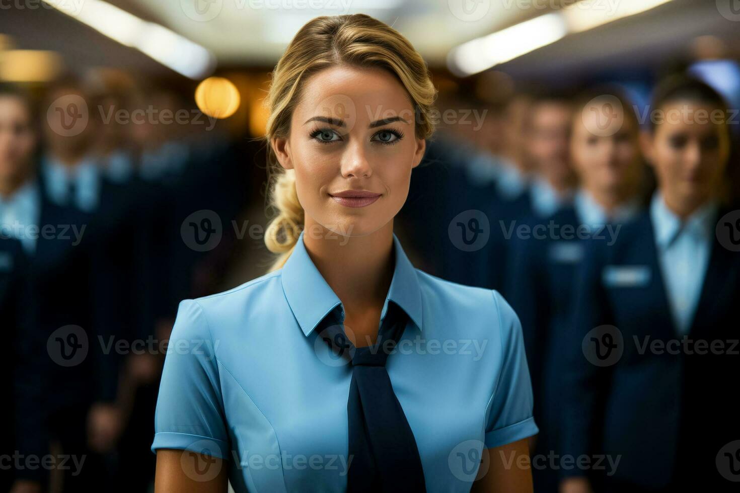 Stewardess and her team are meeting passengers photo