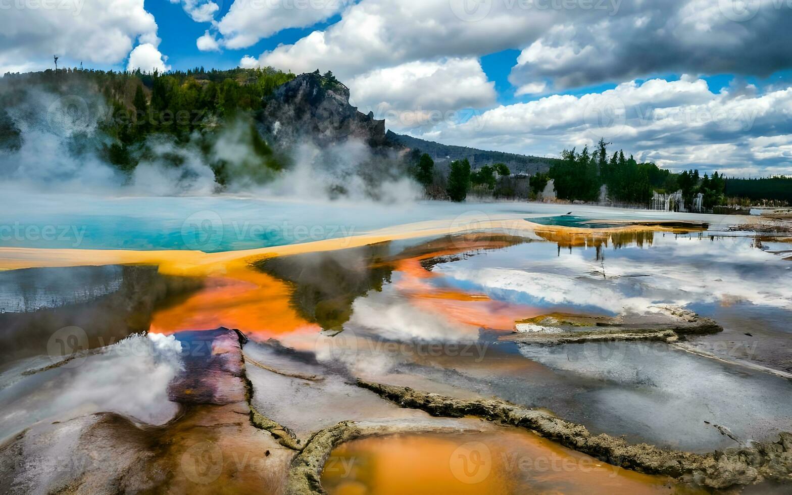 Geothermal Elegance, An Enthralling Portrait of Nature's Astonishing Hot Spring Wonders. AI Generated photo