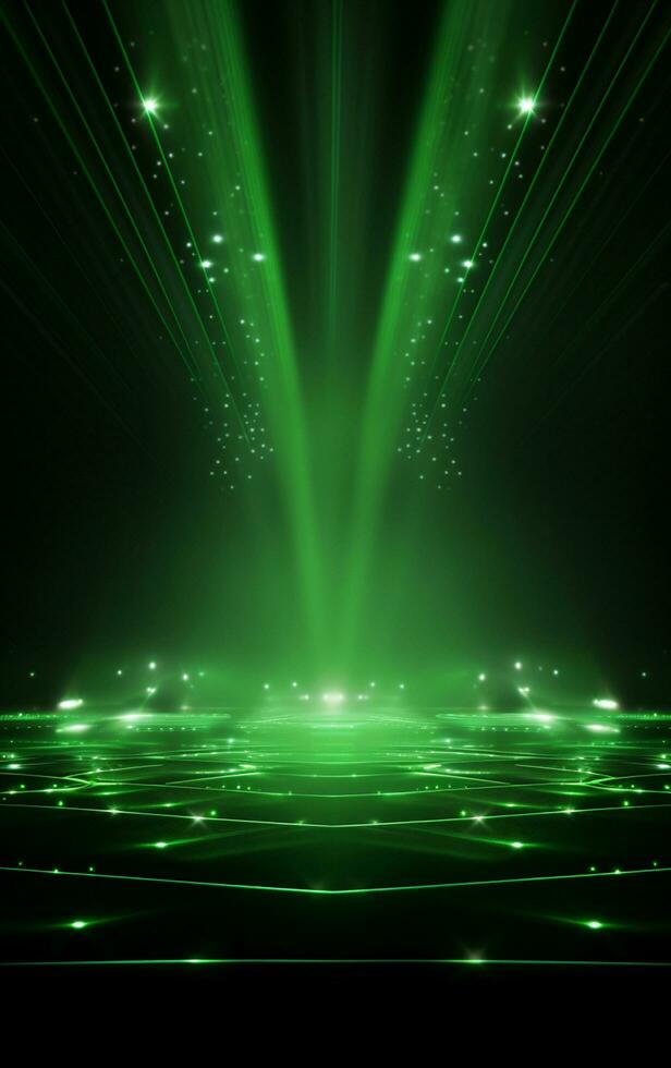 Ai generative Backdrop With Illumination Of green Spotlights For Flyers realistic image, ultra hd, high design very detailed photo