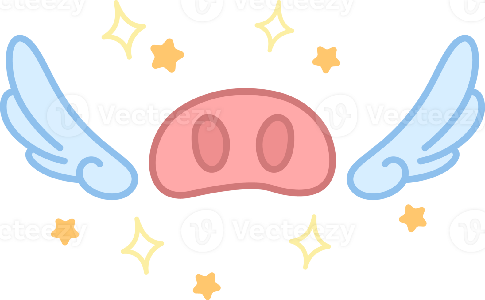 Pig snout with wings. Kawaii element for design. Cute sticker in cartoon style. Fantasy illustration. Isolated on transparent background PNG. png