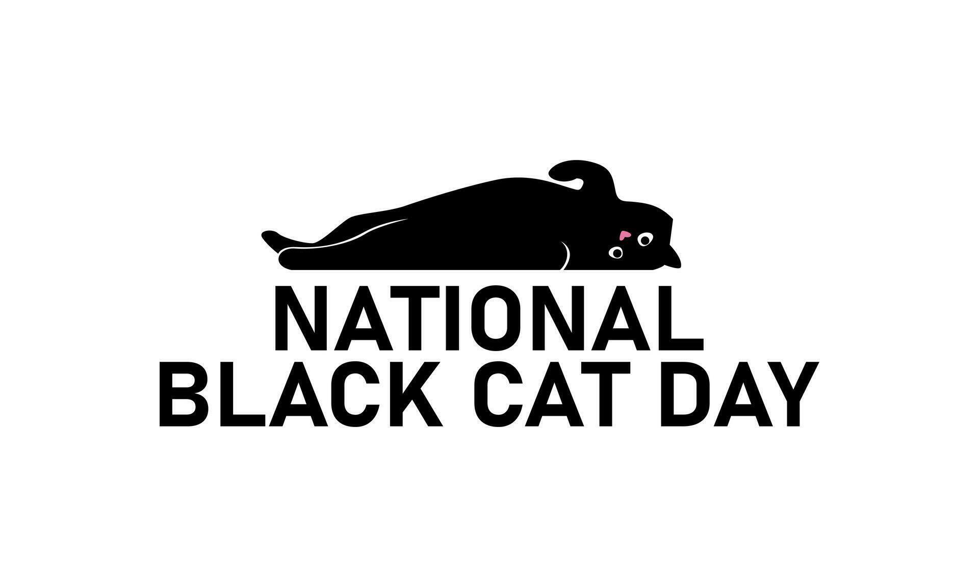National Black Cat Day. A black cat lies on the text. Vector web banner