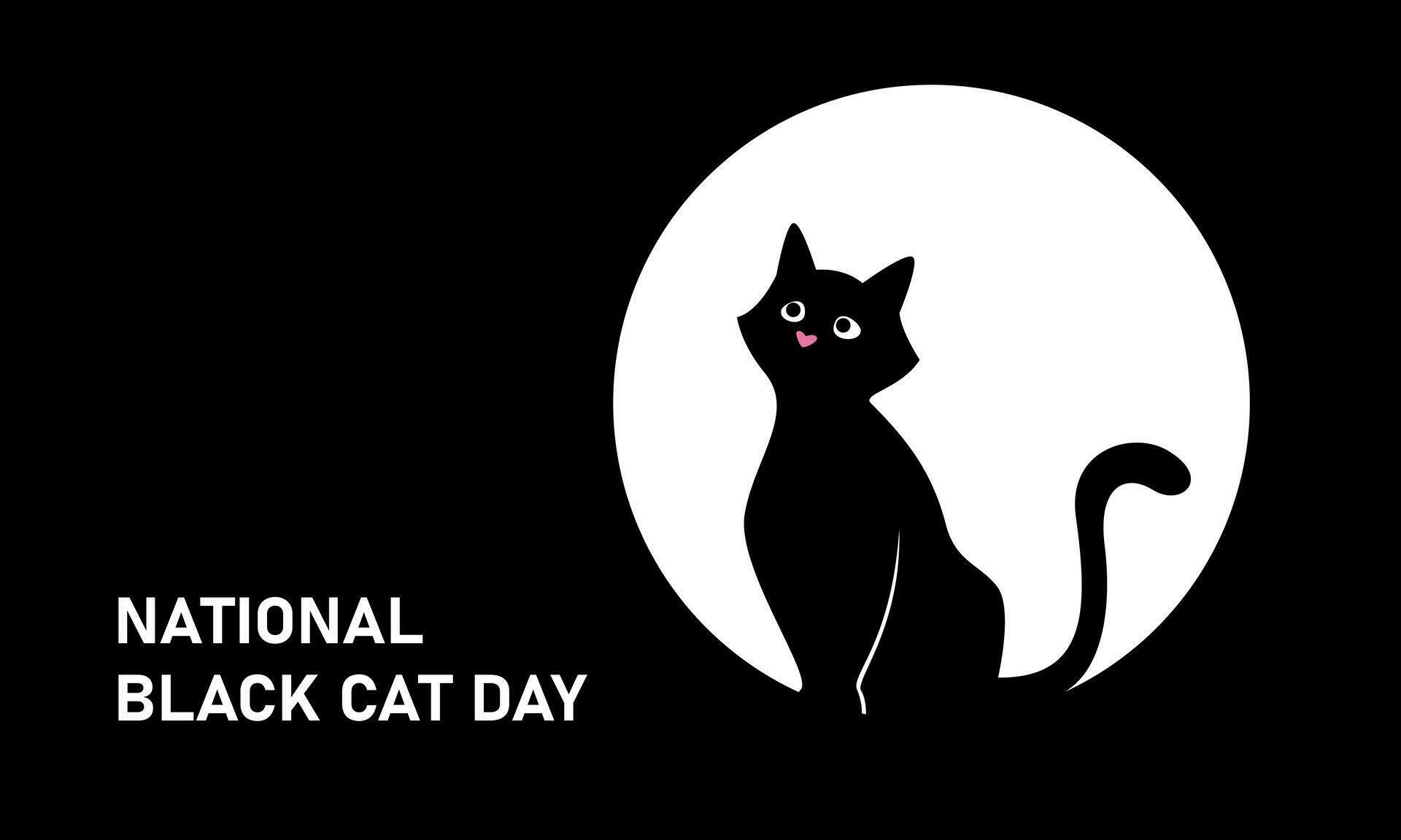 Black cat, feline. National Black Cat Day. Vector banner on a black