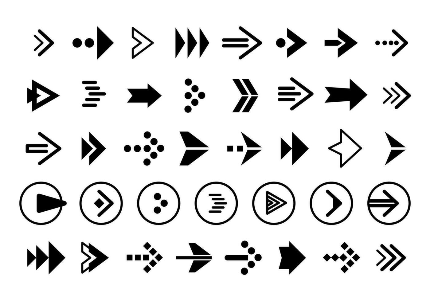 grande conjunto de flechas negro icono en un blanco antecedentes. flecha icono. colección de vector flechas flecha. cursor. moderno sencillo flechas vector ilustración para sitio web