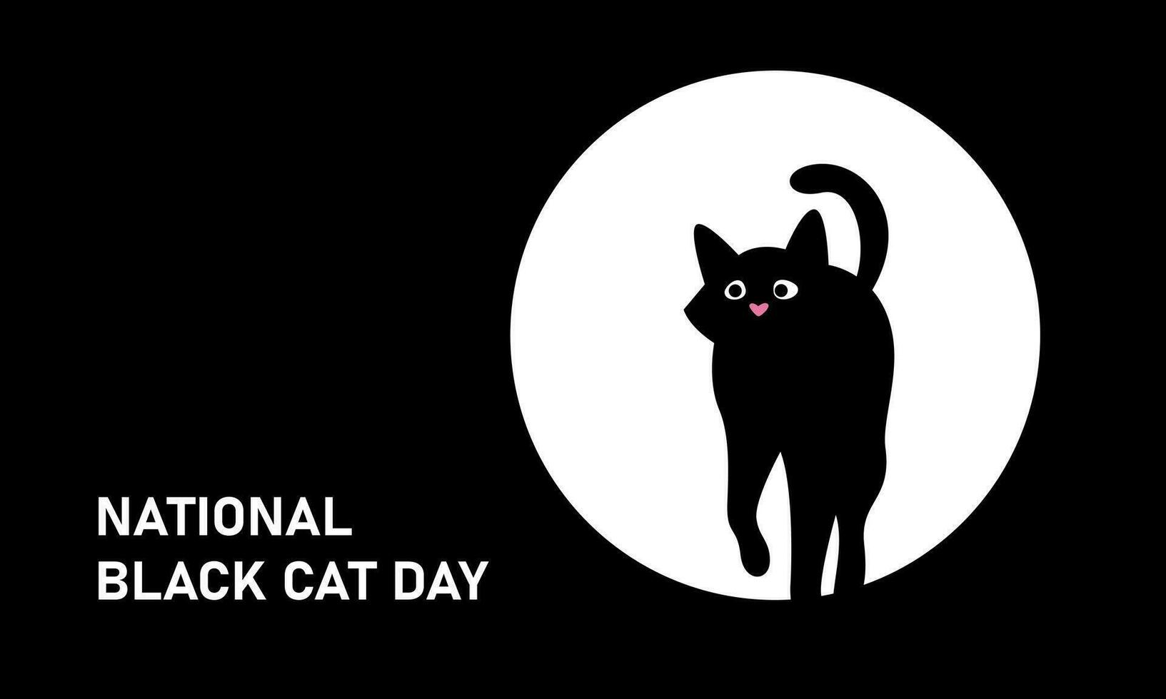 National Black Cat Day. Black cat against the background of a lantern or the moon. Vector banner on black background