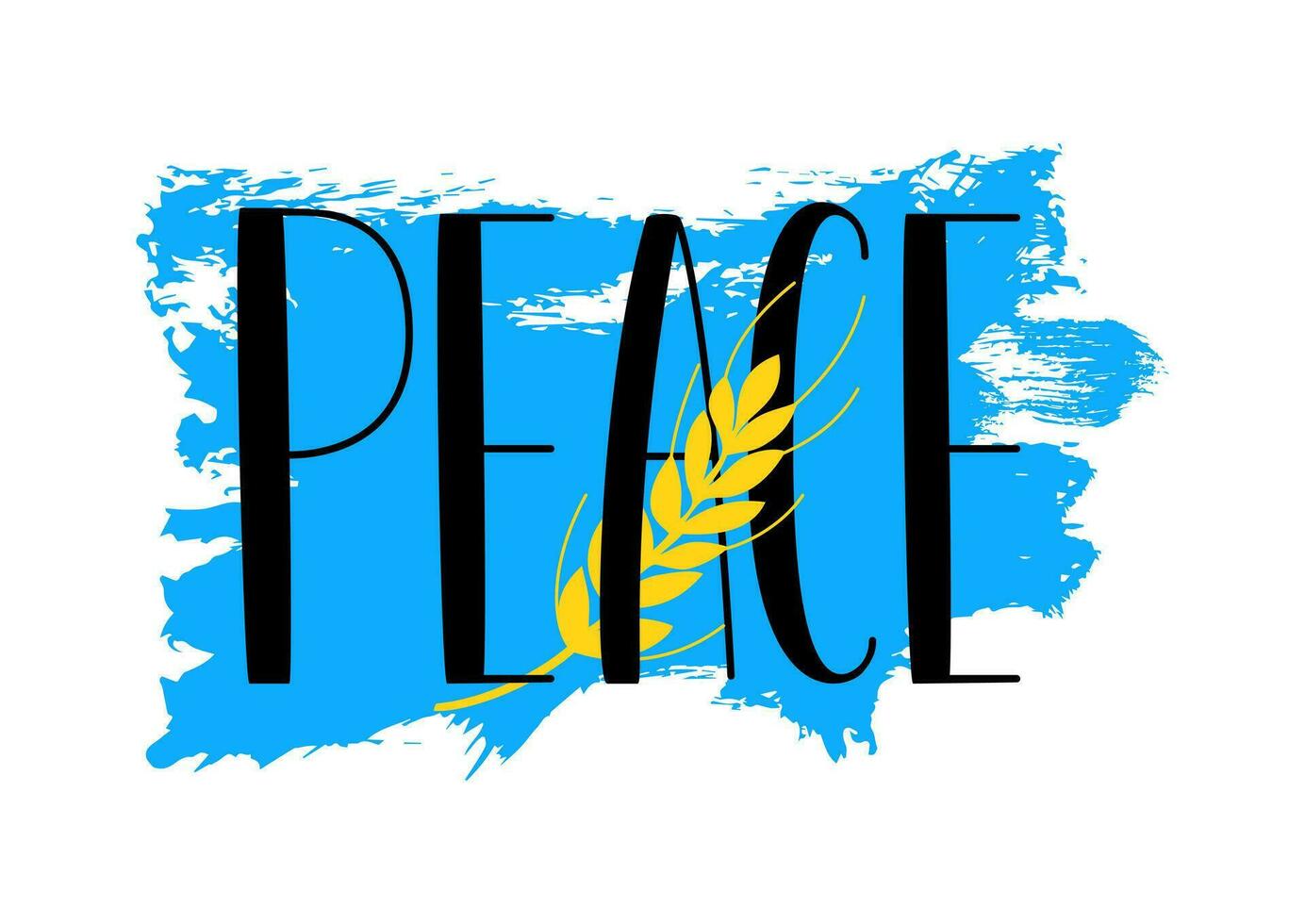 Vector peace sign in Ukraine. Peace text, blue brush stroke, yellow spike. Message