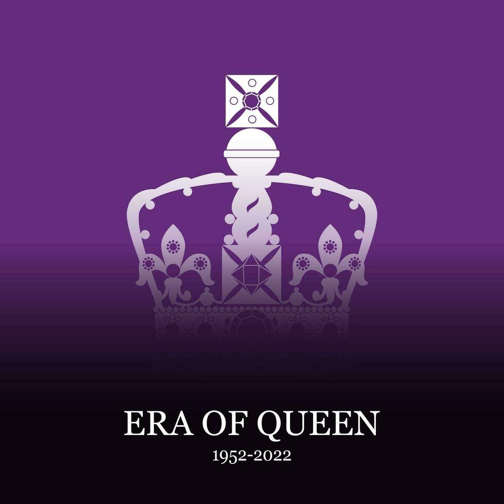 Era of Queen. Royal crown. The end of the reign of Elizabeth II. Vector flat illustration