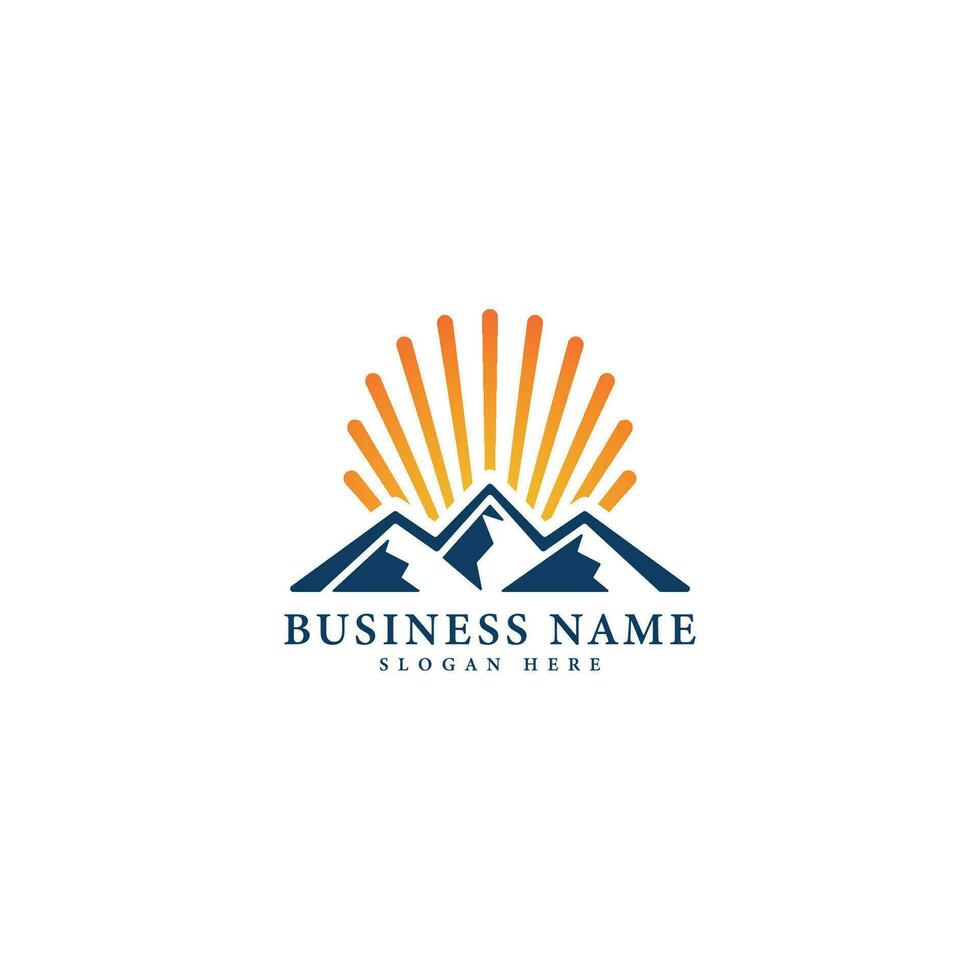 Mountain and sun view logo concept, adventure logo template vector icon, brand identity, climbing.