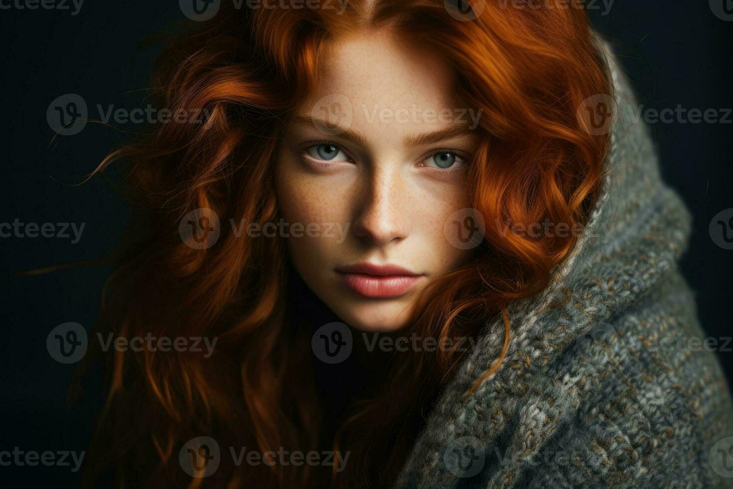 Woman in cosy plaid made from ginger photo