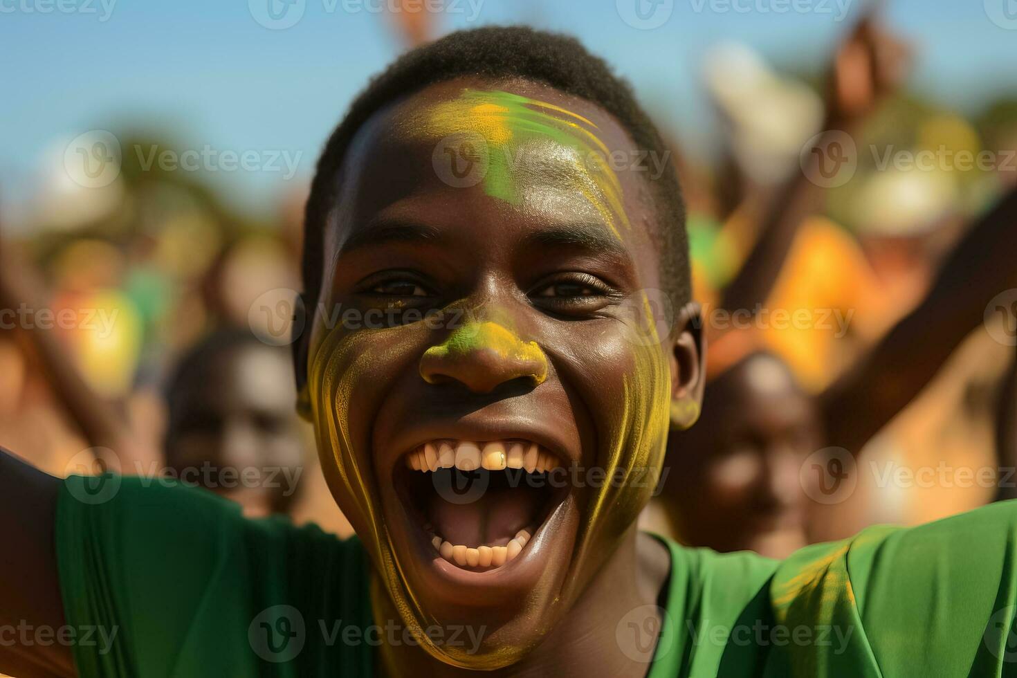 Senegalese beach soccer fans celebrating a victory photo