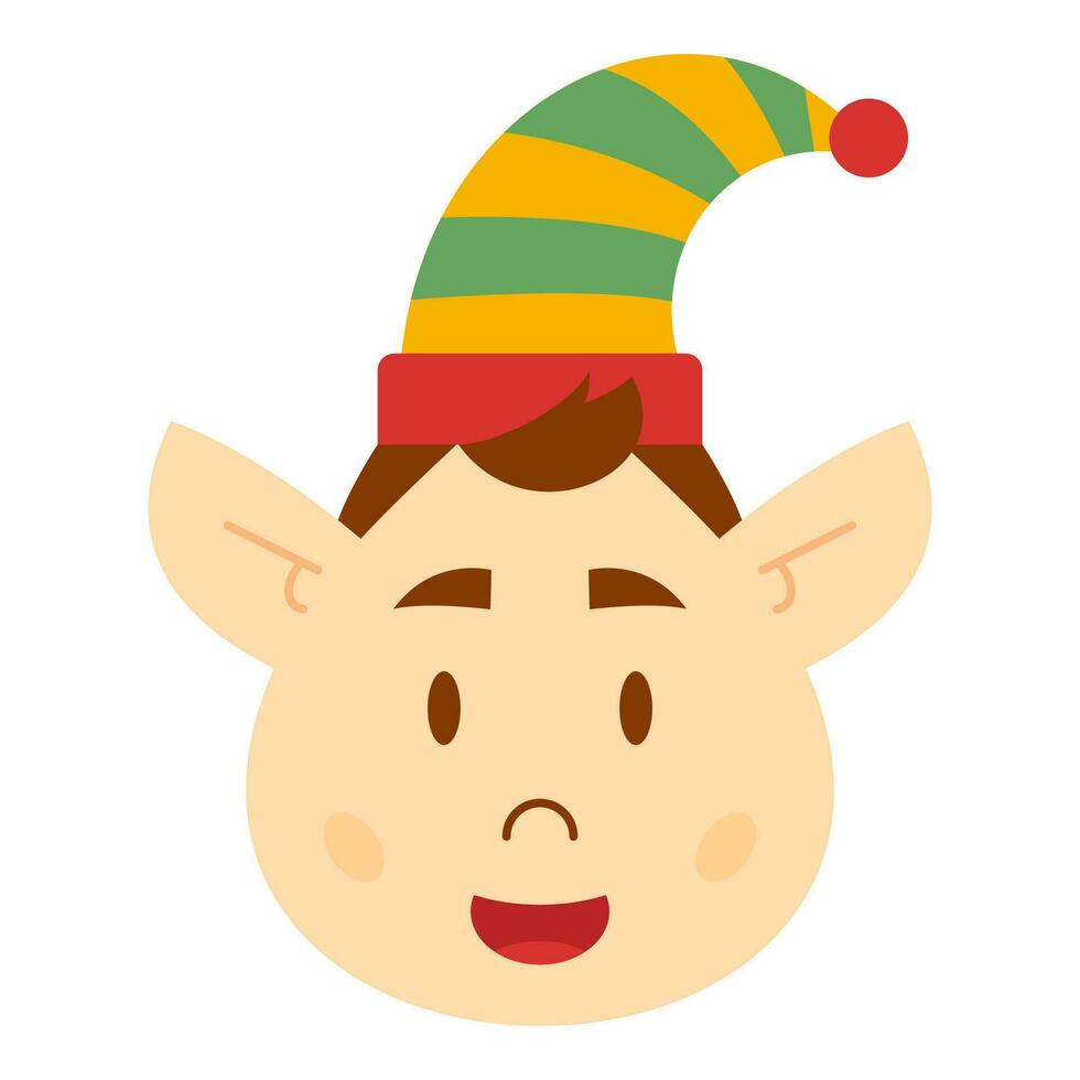 Flat Elf Head Character. Christmas Event. Vector Illustration