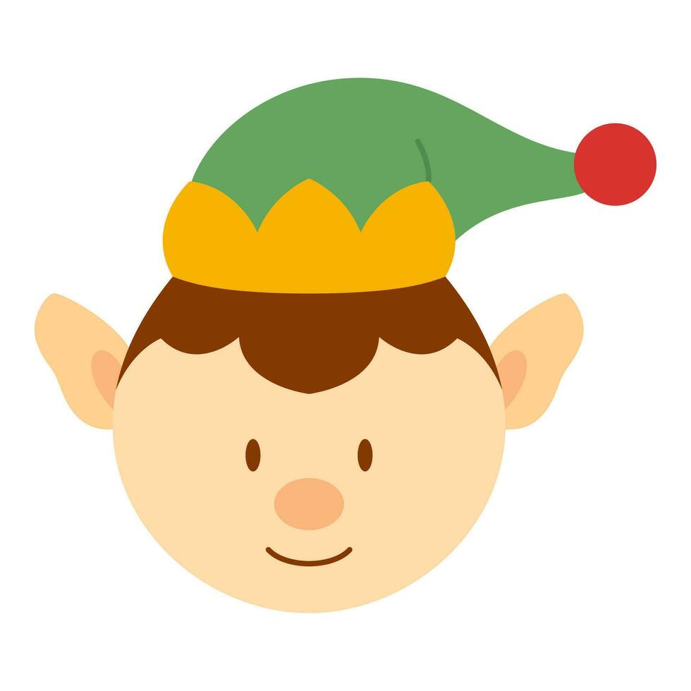 Flat Elf Head Character. Christmas Event. Vector Illustration