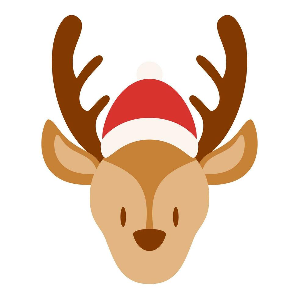 Flat Santa's Reindeer Head Character. Christmas Event. Vector Illustration