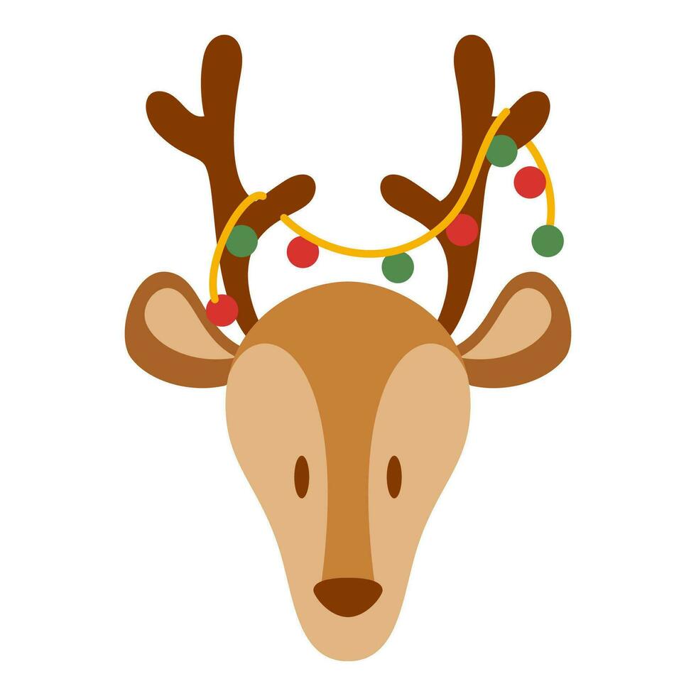Flat Santa's Reindeer Head Character. Christmas Event. Vector Illustration