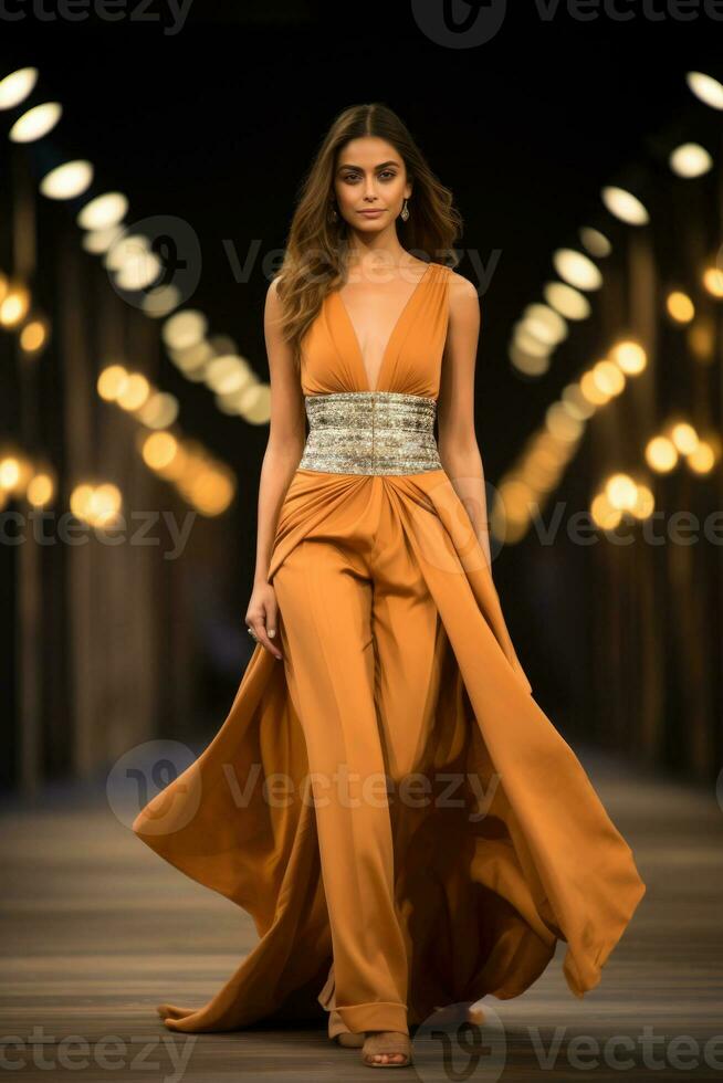 Models strut down the runway in stunning designer outfits mesmerizing the audience with the latest fashion trends photo