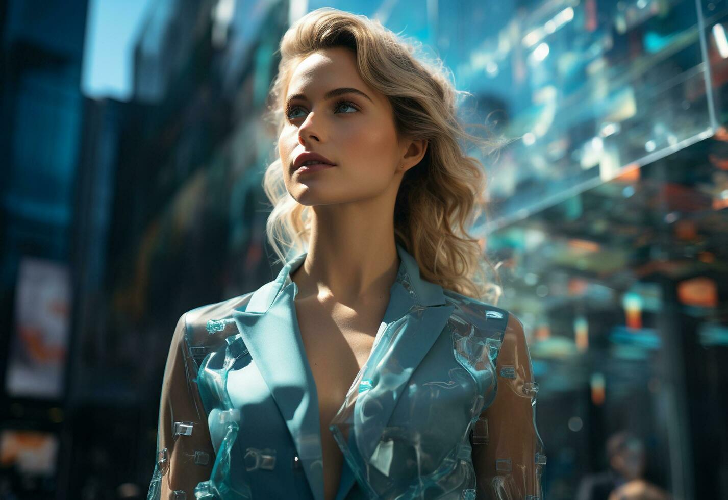 Ai generative Double Exposure of a Business women in the Cityscape Embodies Success and Future Plans realistic photo