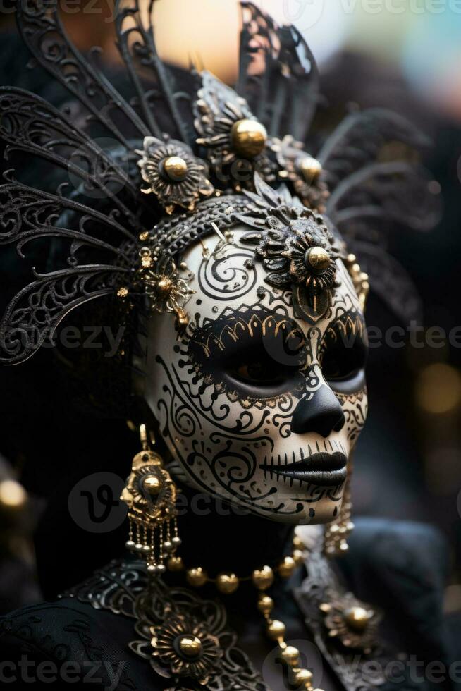 Catrinas parade in stunning attire embodying Day of the Deads skeletal elegance photo