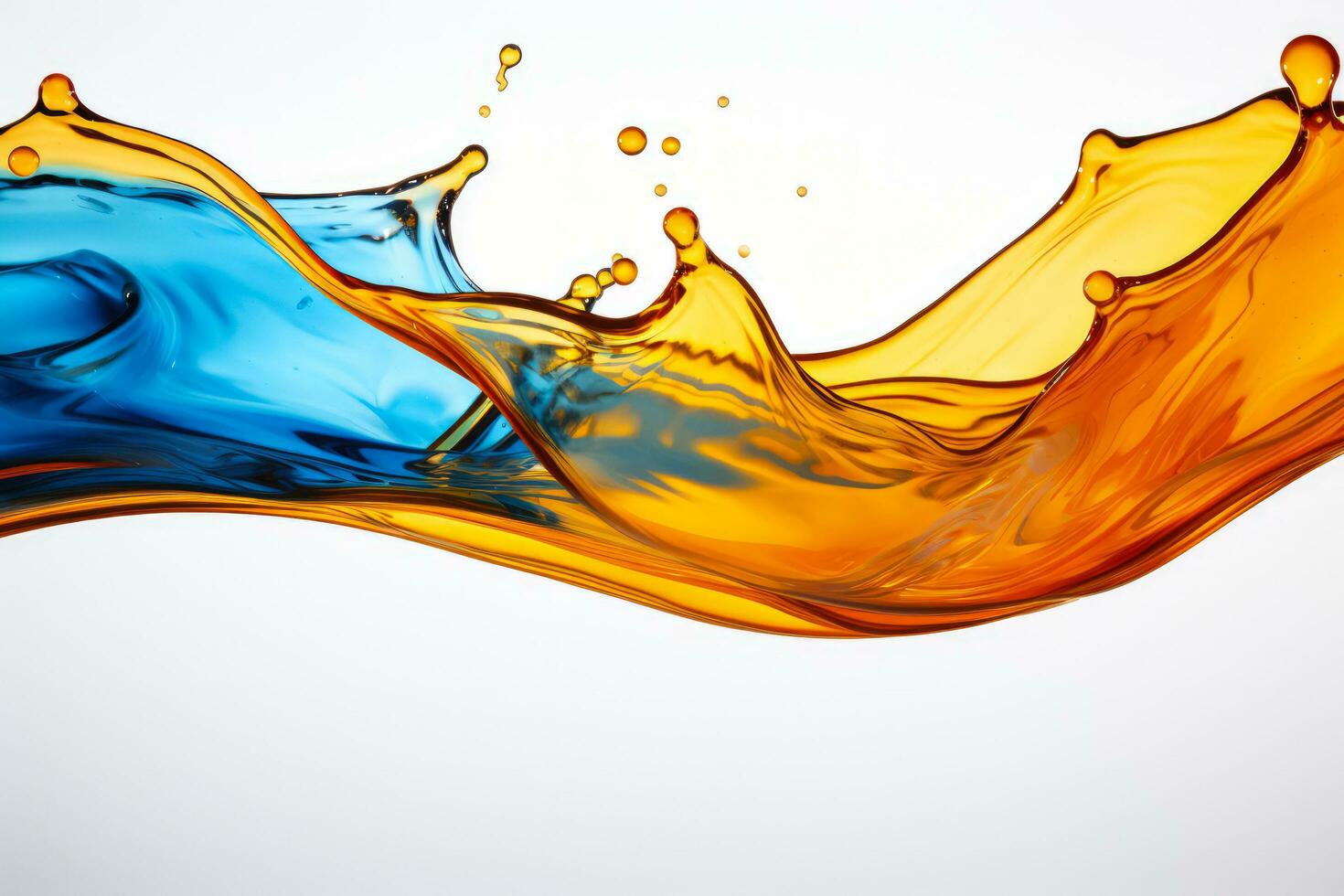 Abstract oil and water splash captured on high speed isolated on a white background photo