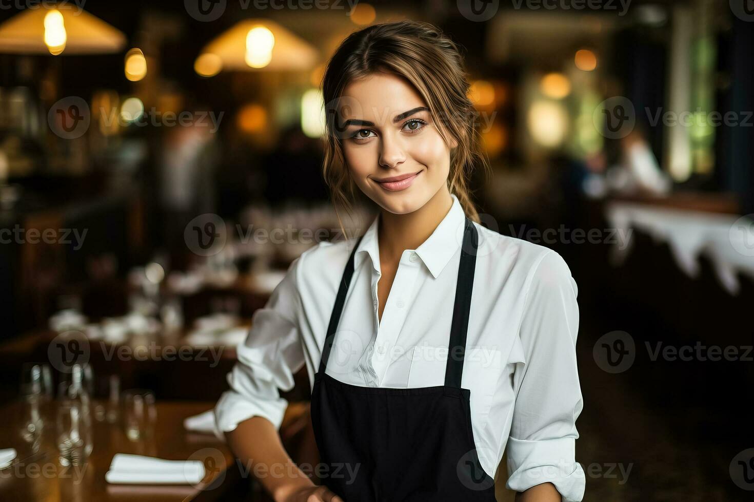 joven hembra cocinero en un restaurante foto