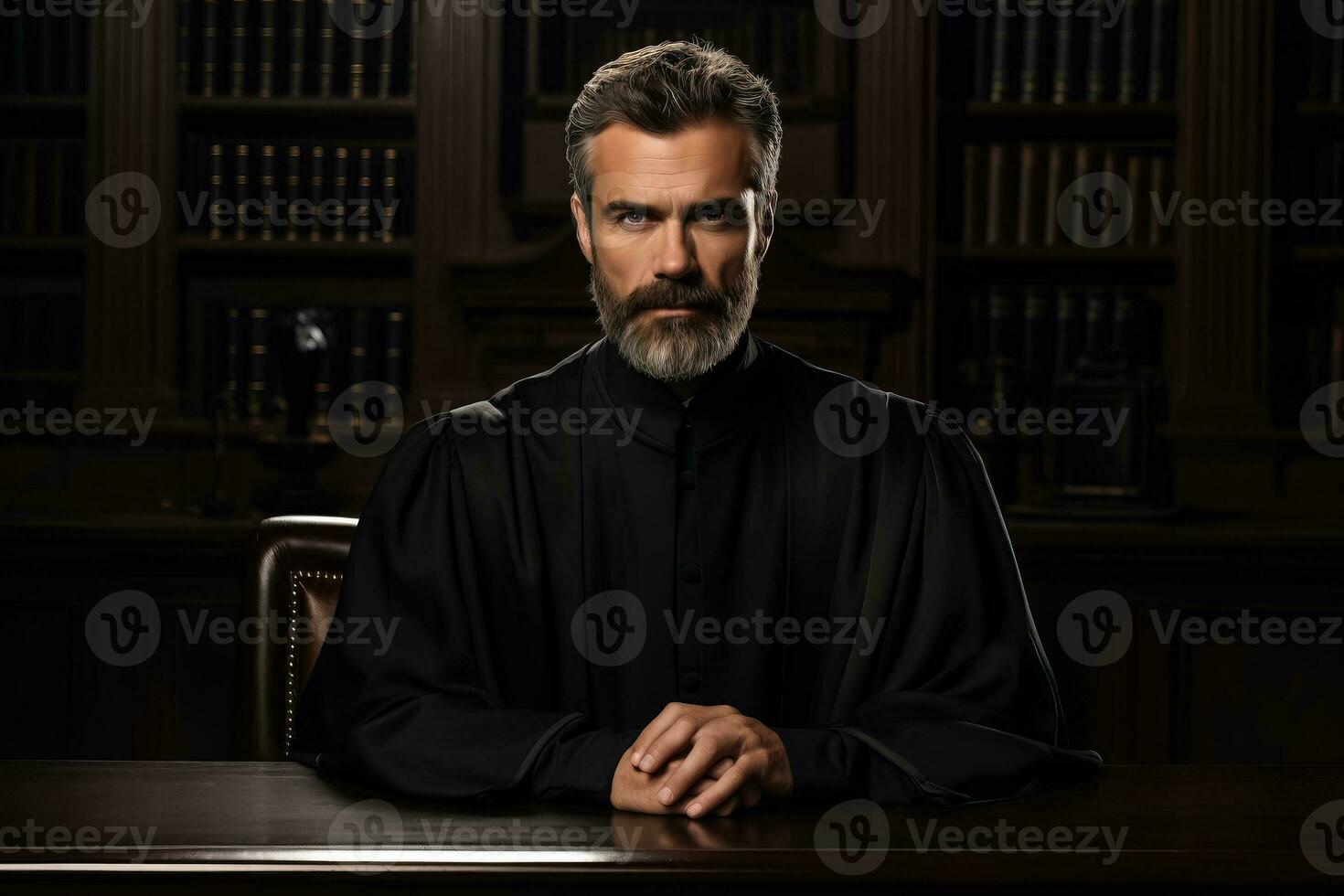 Male judge on dark background with a place for text photo