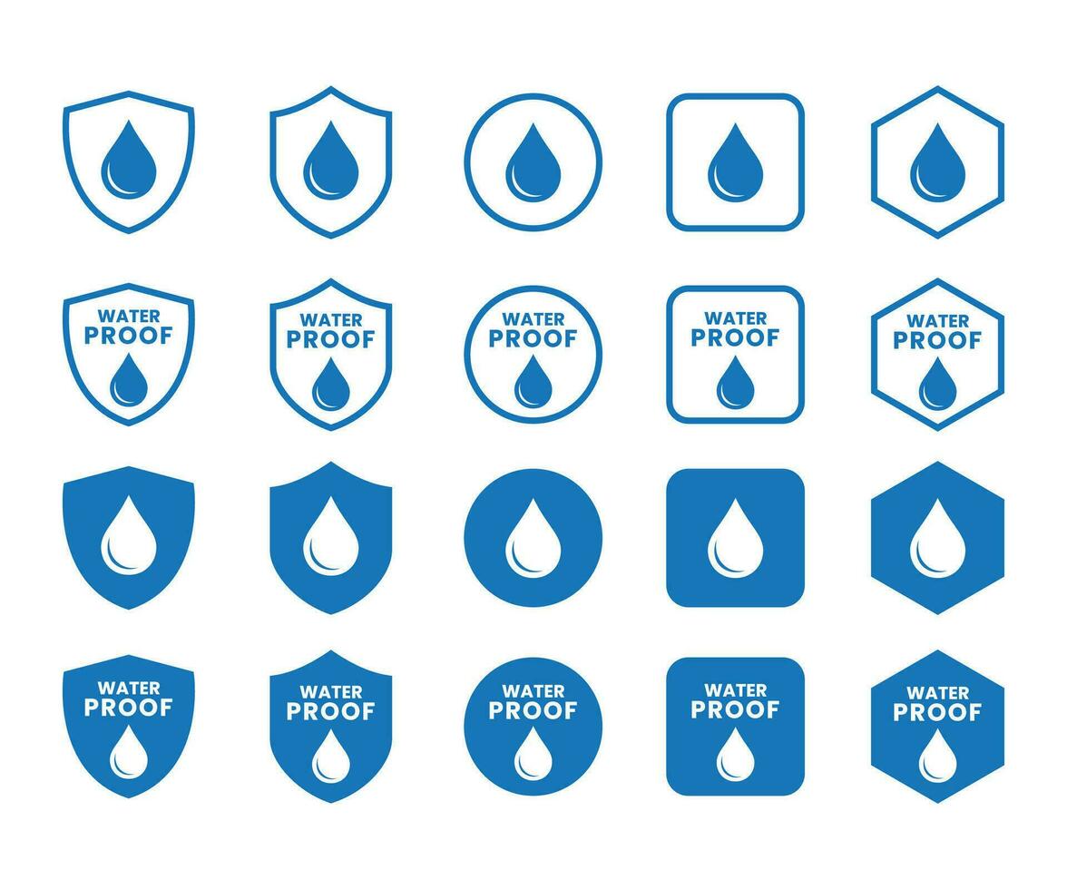 Waterproof sign collection. Water resistant icons for package. Vector illustration.