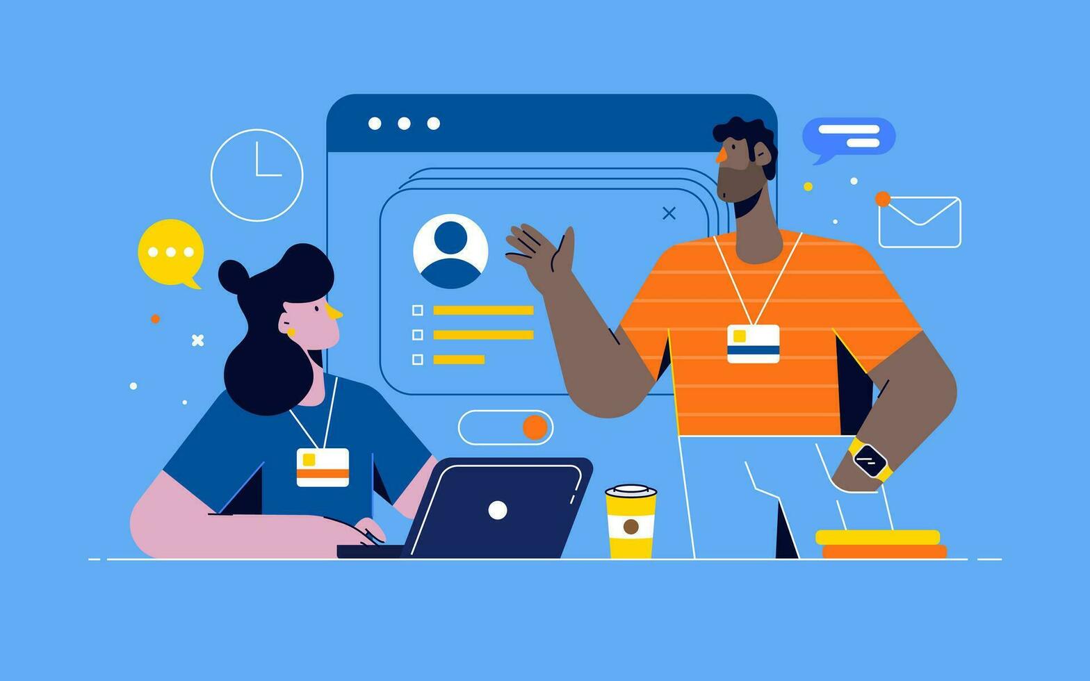 A man and woman are working together vector