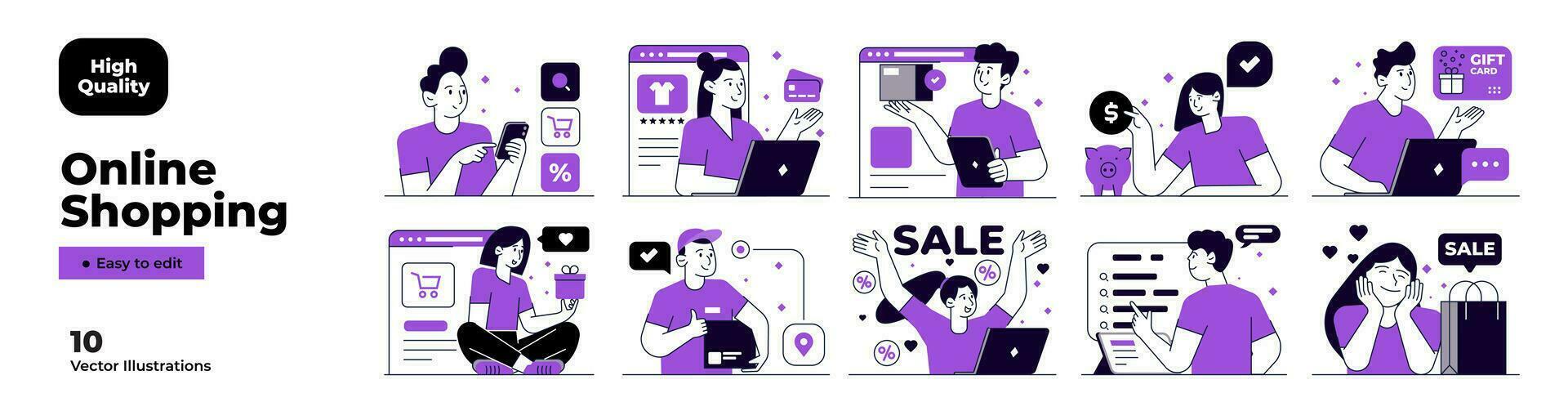 Online shopping illustration set vector