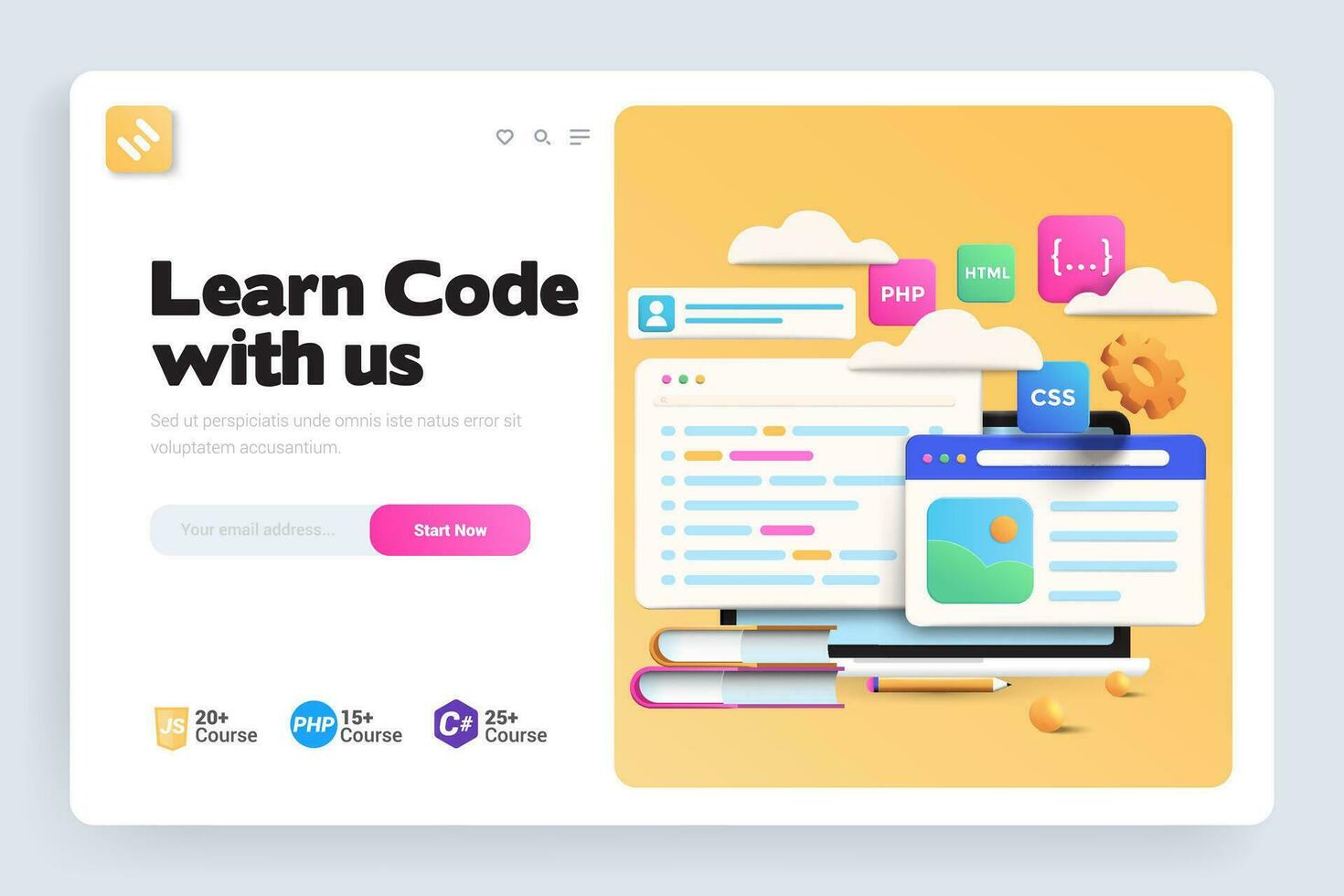 Learn code with us landing page 29288916 Vector Art at Vecteezy
