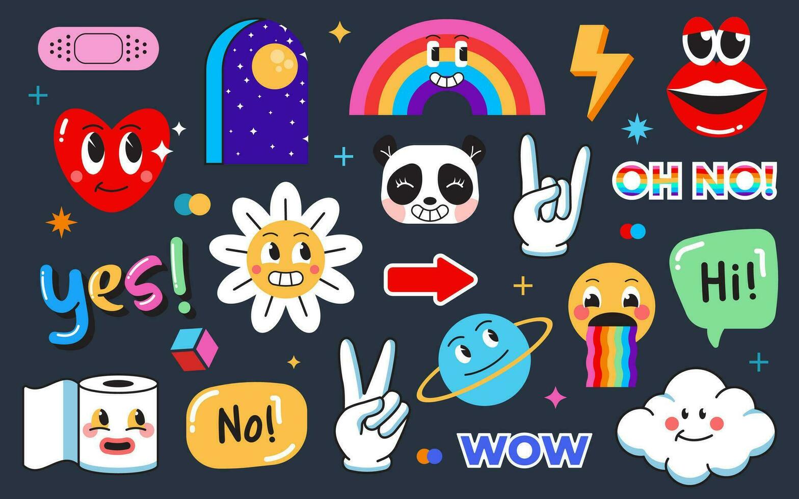 A collection of stickers with different emoticions vector