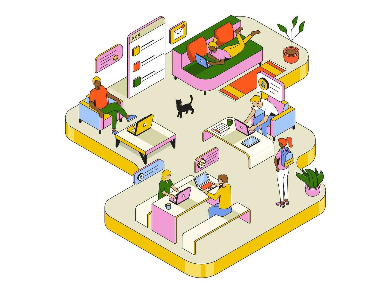 Isometric illustration of people working in an office vector