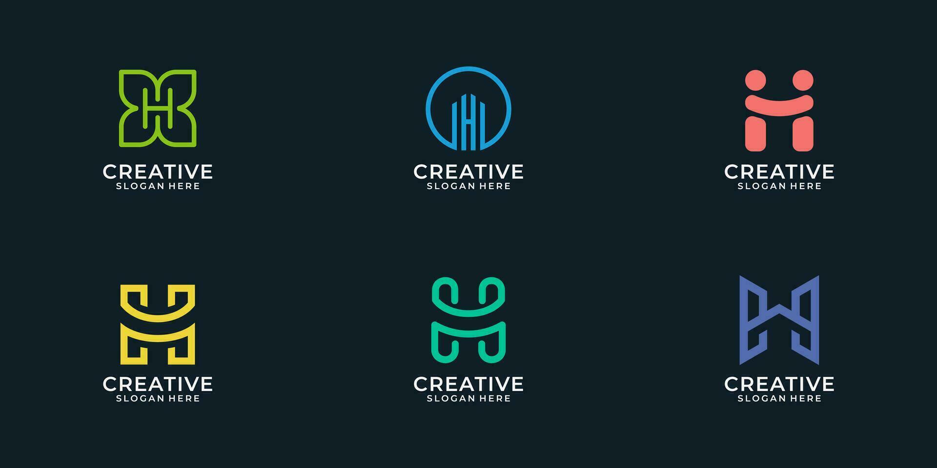 Set of creative monogram letter H logo design line home human vector