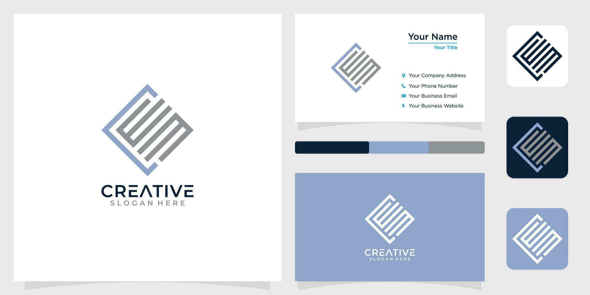 Initial letter C E M Square line logo design creative technology simple gold and business card vector