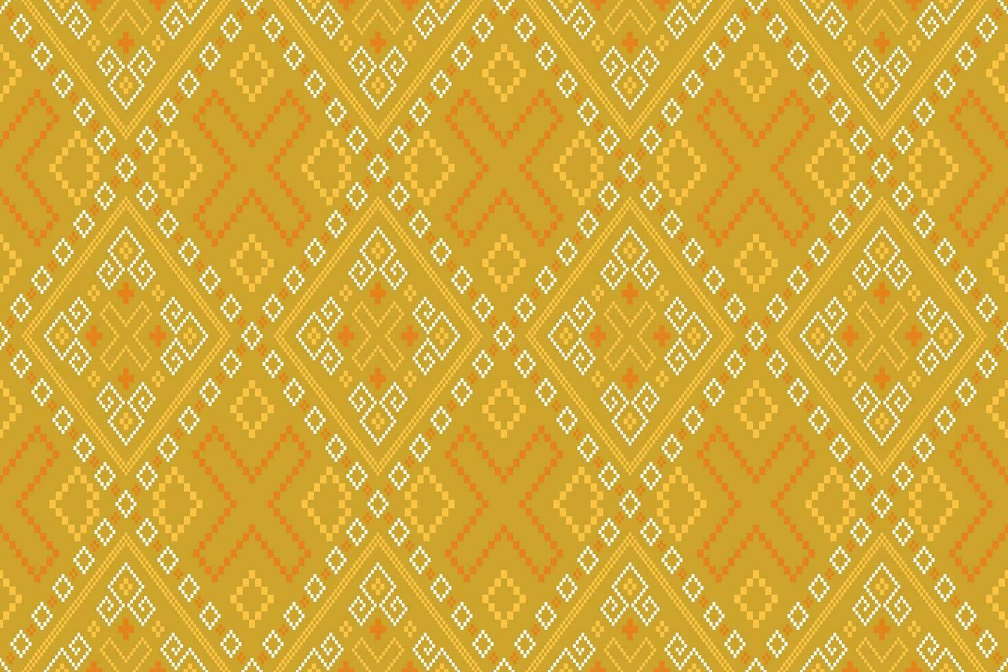 Yellow vintages cross stitch traditional ethnic pattern paisley flower Ikat background abstract Aztec African Indonesian Indian seamless pattern for fabric print cloth dress carpet curtains and sarong vector
