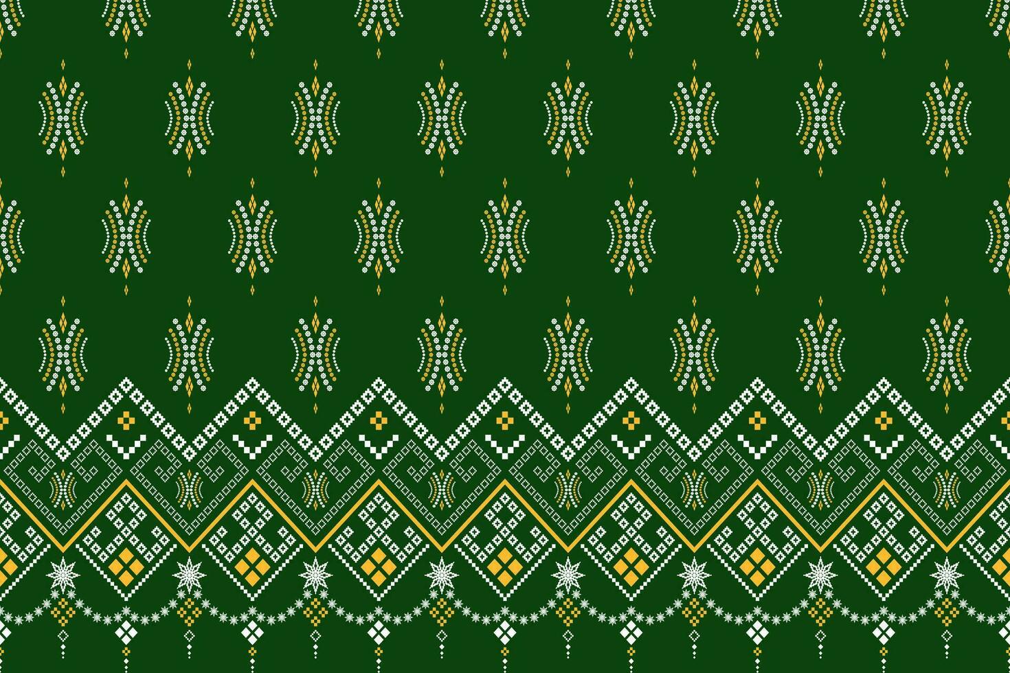 Green Cross stitch colorful geometric traditional ethnic pattern Ikat seamless pattern border abstract design for fabric print cloth dress carpet curtains and sarong Aztec African Indian Indonesian vector