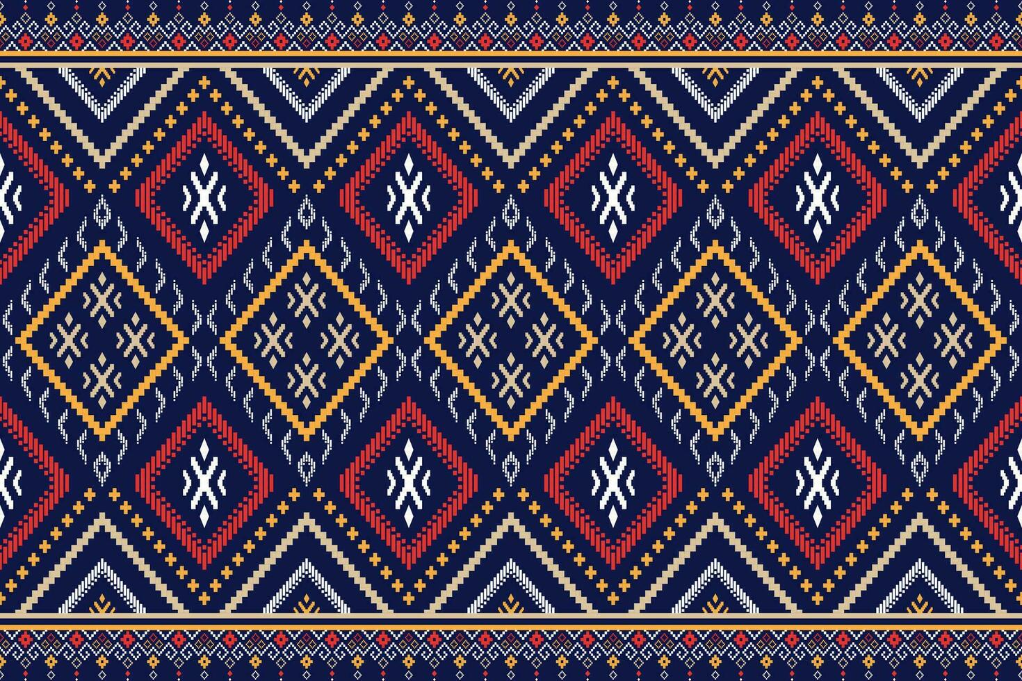 Cross stitch colorful geometric traditional ethnic pattern Ikat seamless pattern abstract design for fabric print cloth dress carpet curtains and sarong Aztec African Indian Indonesian vector