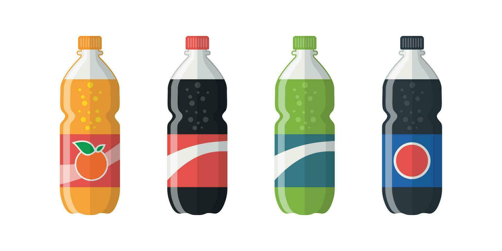 Soda drink icons set in flat style. Plastic bottle vector illustration on isolated background. Water beverage sign business concept.