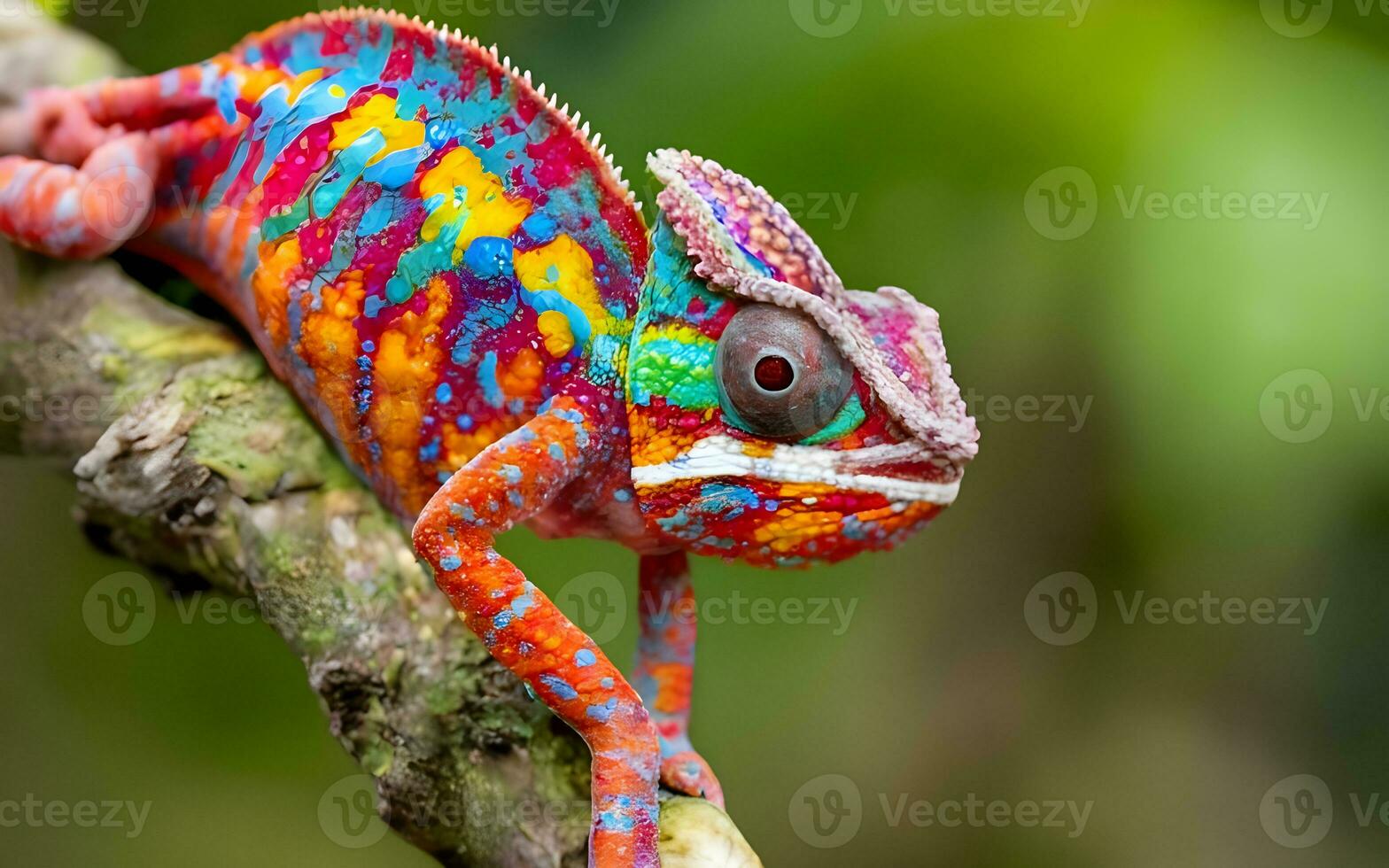 iridiscente maestría, un cerca encuentro con el camaleón camuflaje magia. ai generado foto