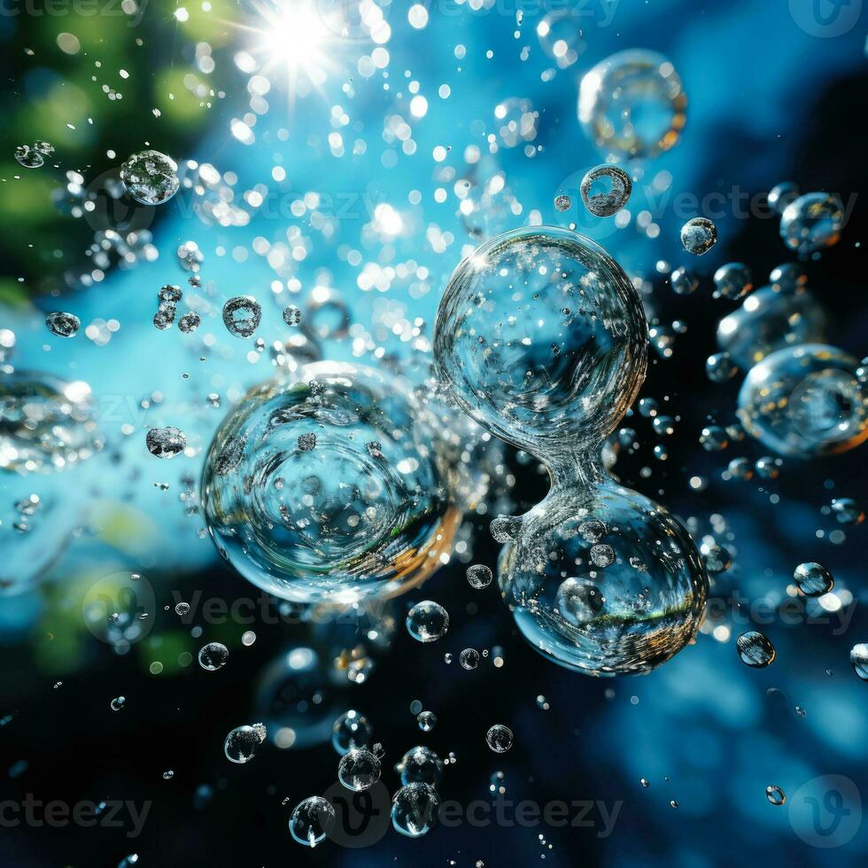 burbujas muy lleno en un efervescente danza en medio de un cristal claro líquido foto