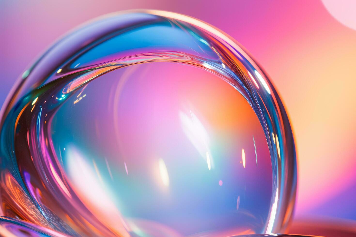 Iridescent bubble on multicolored backdrop photo