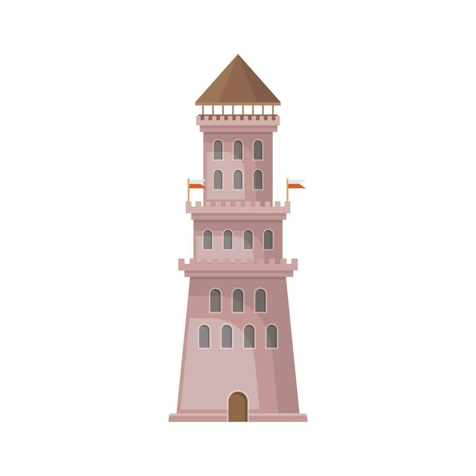Castle tower icon in flat style. Medieval citadel vector illustration on isolated background. Stronghold building sign business concept.