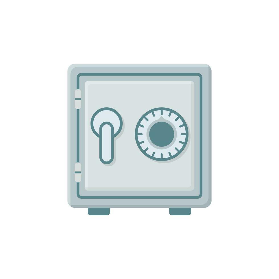 Metal bank safe icon in flat style. Money vault vector illustration on isolated background. Storage sign business concept.