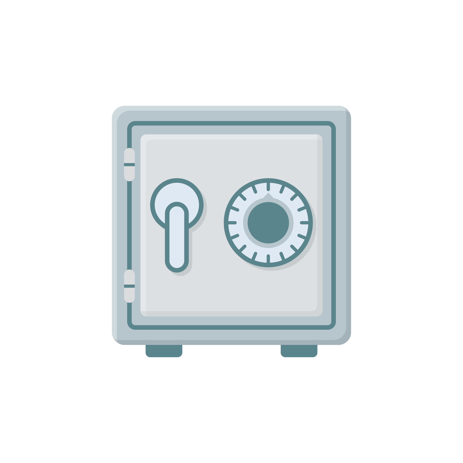 Metal bank safe icon in flat style. Money vault vector illustration on