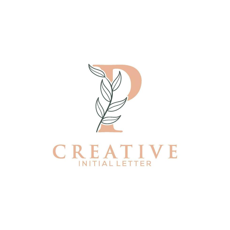 Initial Letter P and Floral Logo vector, Botanical Minimalistic Letter Feminine Logo design template vector