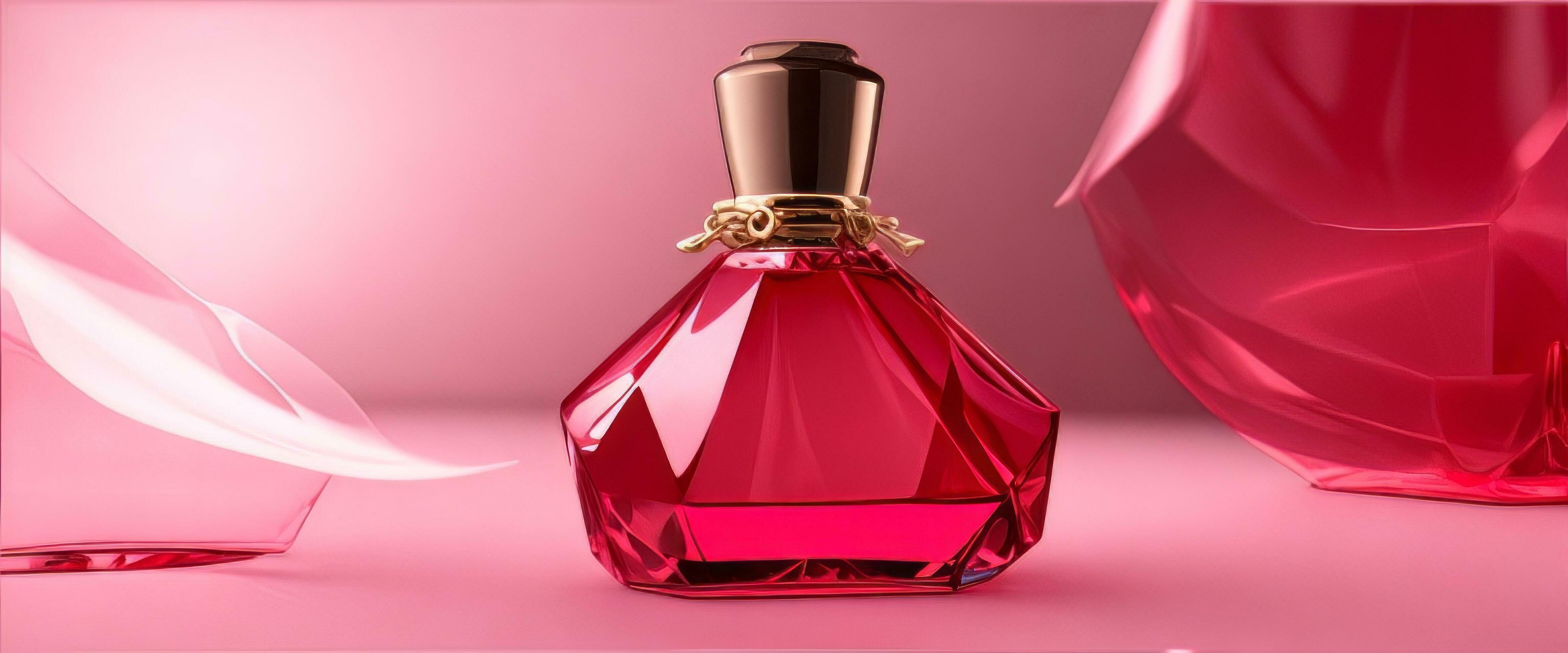 AI Generative. 3D Digital Illustration Beautiful Perfume Bottle in  Luxurious Glass or Crystal, Against a Background in Pink and Purple Tones,  Combining Matte Painting Techniques 29289967 Stock Photo at Vecteezy