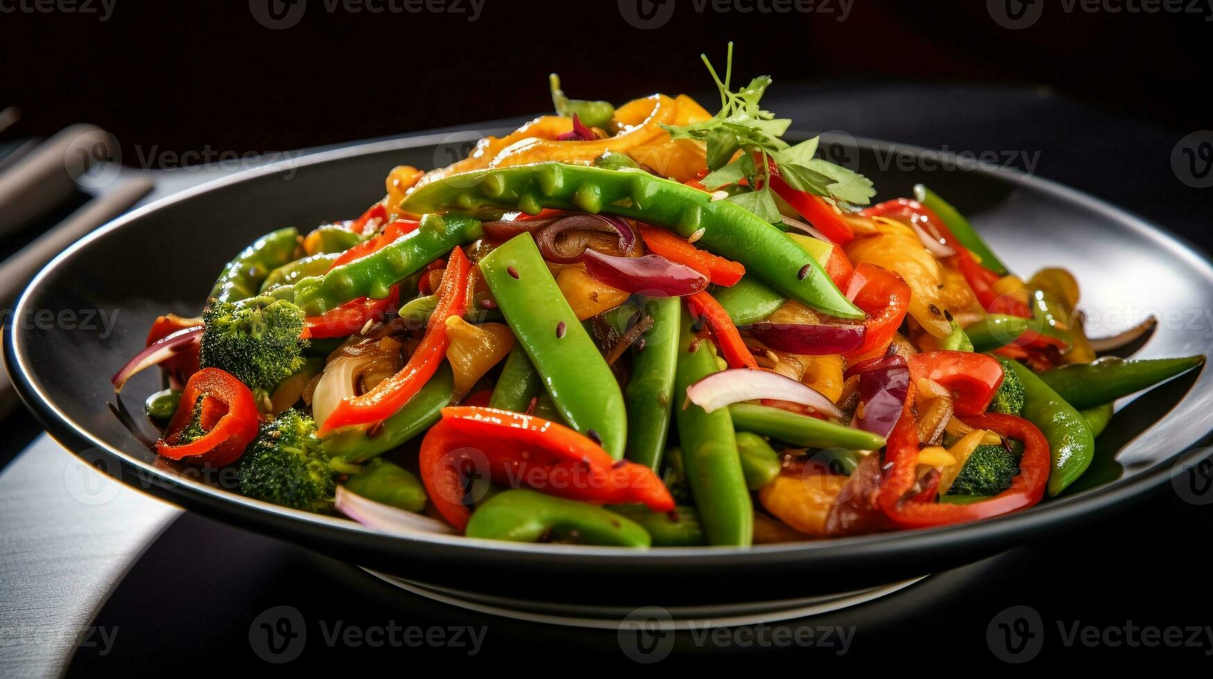 Photo of Spring Vegetable Stir-Fry as a dish in a high-end restaurant. Generative AI