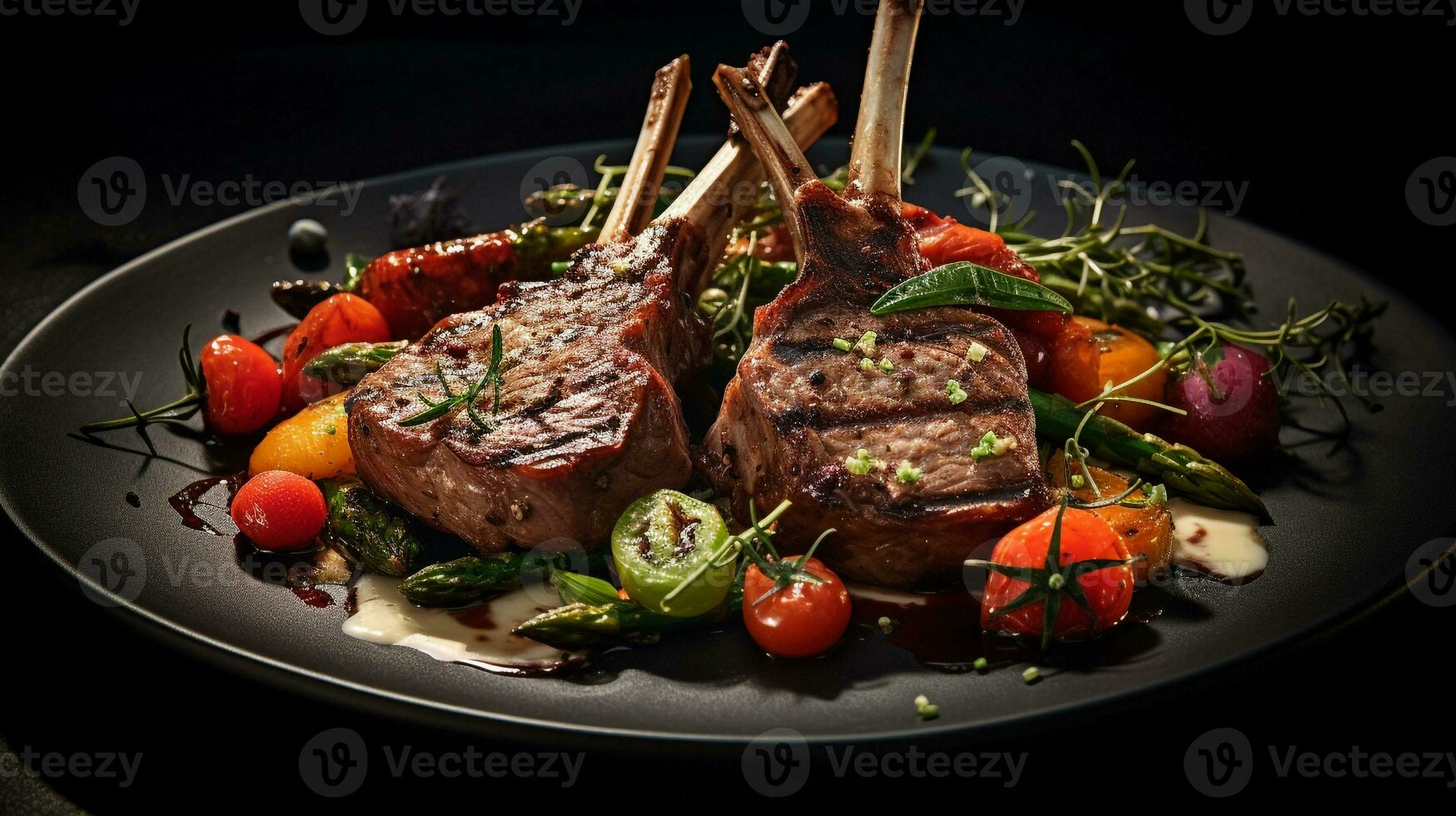 Photo of Spring Lamb Chops as a dish in a high-end restaurant. Generative AI